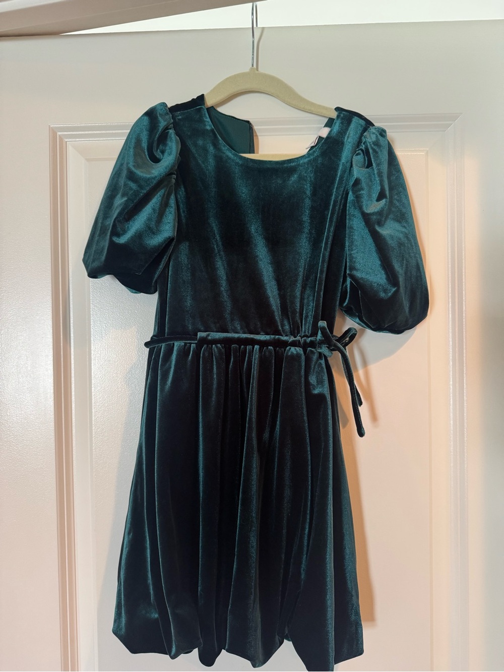 GB girls Emerald Velvet Puff-Sleeve Party Dress